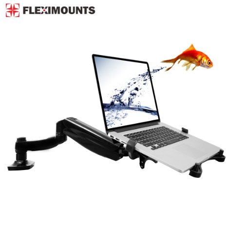 2 in 1 FLEXIMOUNTS L01 Full Motion Swivel LCD ArmDesk Mounts for 11-156 laptop with supplied Notebook tray or 10-24 computer monitor with Clamp or Grommet Desktop Support