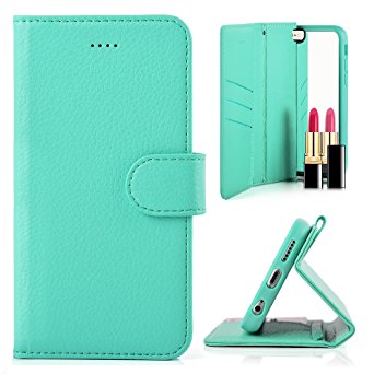 iPhone 6s Leather Case, ZVE iPhone 6 Wallet Case Folio Flip Protective Cover with Cash ID Credit Card Slot Holders, Kickstand, Mirror for Apple iPhone 6 / 6s 4.7 inch - Mint Green