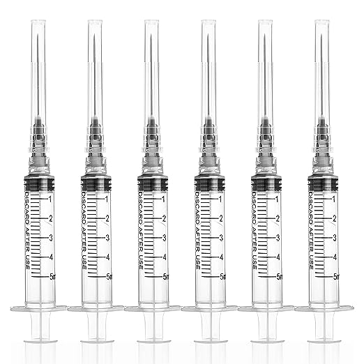 5ml Luer Lock Syringe with 22 Gauge 1.2 inch Needle, Individual Package, 20Pack