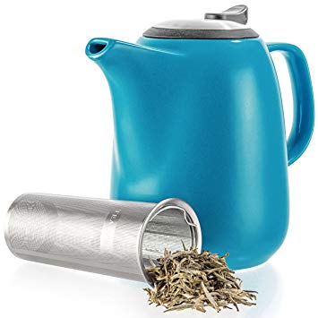 Tealyra - Daze Ceramic Large Teapot Blue - 47-Ounce (6-7 Cups) - with Stainless Steel Lid Extra-Fine Infuser for Loose Leaf Tea - 1400ml