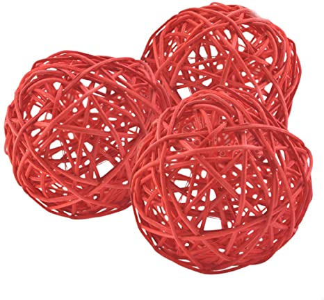 Ougual Wicker Rattan Decorative Balls Table Wedding Party Christmas Season Home Decoration (Red, 4 Inch)