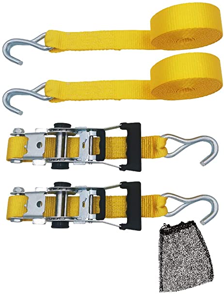 TOPSKY Ratchet Tie Down Straps, 15' x 1.5'' Securing Straps, 5000lb Break Strength, Yellow(2 Pack), RTD2015