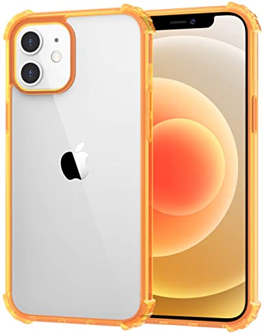 MoKo Compatible with New iPhone 12 Case/iPhone 12 Pro Case 6.1 inch 2020, Reinforced Corner Shockproof TPU Bumper & Anti-Scratch Anti-Yellow Hard Panel Cover - Crystal Clear&Orange