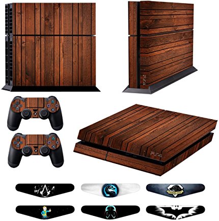 Skins for PS4 Controller - Decals for Playstation 4 Games - Stickers Cover for PS4 Console Sony Playstation Four Accessories PS4 Faceplate with Dualshock 4 Two Controllers Skin - Wooden