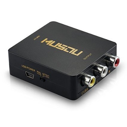 Musou Mini HDMI to 3RCA Composite CVBS Vedio Audio AV Converter Adapter 1080P Supporting PALNTSC for Roku 2 Roku 3 and AppleTVBlack