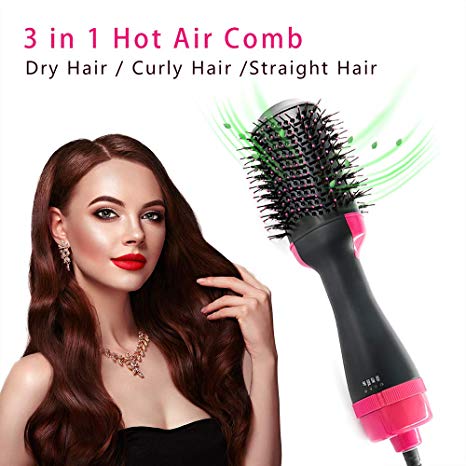 NAIYO Hair Dryer Brush, Hot Air Brush,One Step Hair Dryer & Volumizer 3 in 1 Upgrade Feature Anti-scald Negative Ion Hair Straightener Brush with Smooth Frizz and Ionic Technology