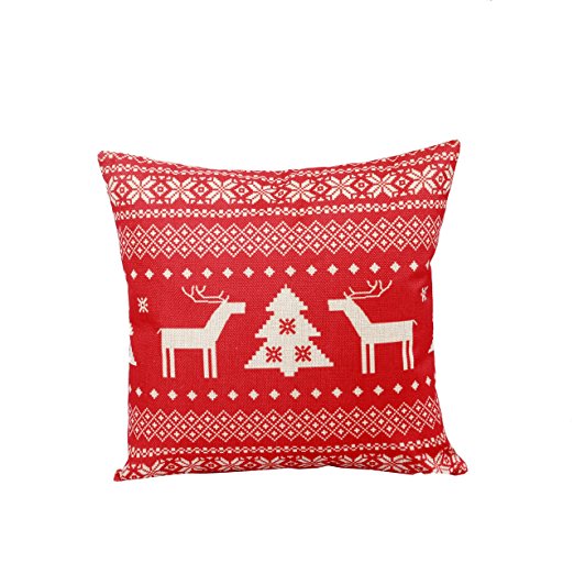 Lydealife 18 X 18 Inch Cotton Linen Decorative Throw Pillow Cover Cushion Case, Christmas reindeer LD060
