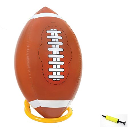 4 Foot Giant Inflatable Football with Tee and Pump - Jumbo Playground Blow Up Beach Ball Kickball Outdoor Backyard Lawn Poolside Game for Kids Adults