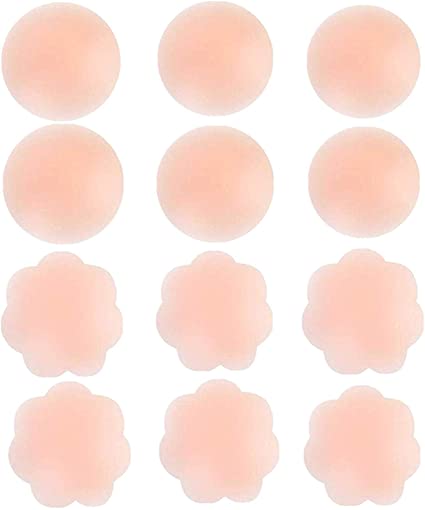 C.X Trendy Waterproof Silicone Nipple Covers Pasties Blossom Reusable Breast Pads (one size, 3pairs cirluar and 3pairs plum blossom)