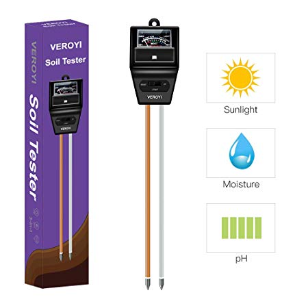 Veroyi ST04 Soil pH Meter, 3-in-1 Plant Soil Moisture Sensor/pH/Light Tester for Gardener (Black)