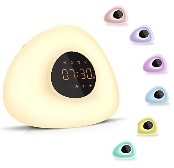 Kojintora Sunrise Sunset Simulation Alarm Clock - Rechargeable Wake Up Night Light with 10 Nature Sounds 7 Colors - Sleep Aid Bedrooms Lamp Dawn Simulator - for Kids Teen Girls Boys & Heavy Sleepers