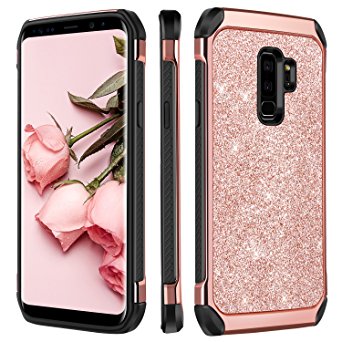 Galaxy S9 Plus Case,Samsung S9 Plus Case,BENTOBEN Shockproof Glitter Bling Hybrid Hard Cover Laminated Luxury Sparkly Faux Leather Chrome Protective Case for Samsung Galaxy S9 Plus(SM-G965U),Rose Gold