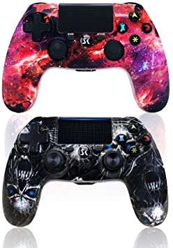 CHENGDAO PS4 Controller Wireless 2 Pack High Performance Dual Shock Controller for Playstation 4/Pro/Slim/PC with Led Bar, Multi-Touch Clickable Touch Pad (Galaxy   Skull)