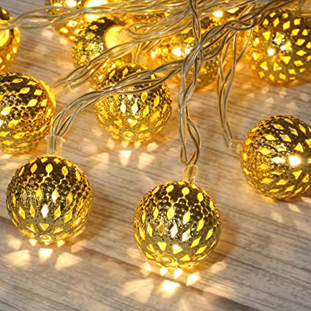 Betus 10Ft 20 LED Moroccan Globe LED Fairy String Lights - Battery Powered Party Hanging Waterproof Lights Decor for Christmas, Garden, Porch, Patio, Indoor & Wedding (Warm White)