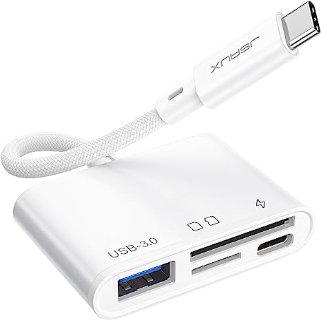 SD Card Reader with USB 3.0 Port & Charging Port | JSAUX 4-in-1 USB C to Micro SD Memory Card Reader | Support SD, Micro SD, SDXC, SDHC, MMC Compatible with iPad Pro, MacBook Pro/Air, Galaxy S8 to S23