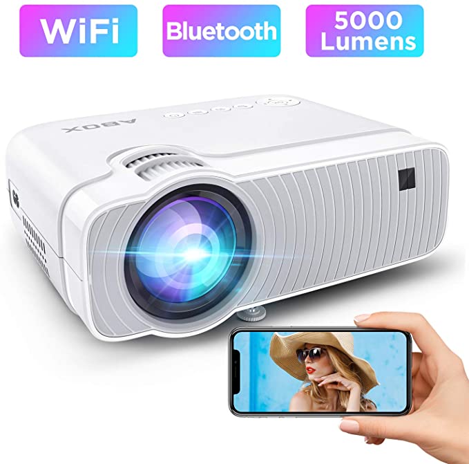 WiFi Mini Projector, Bluetooth Projector, 5000Lux Portable Outdoor Movie Projector, 1080P Supported,Wireless Compatible with TV Stick, Alexa, Headphones, Speaker, PS4, PCs, iPhone, Android