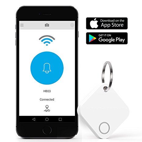 Bluetooth Key Finder, DinoFire Phone Finder Wallet Locator Tracker, IP66 Waterproof Bluetooth Item Key Tracker Anti Lost Alarm with Selfie Shutter for Apple iOS and Android Phone Tablet (White)