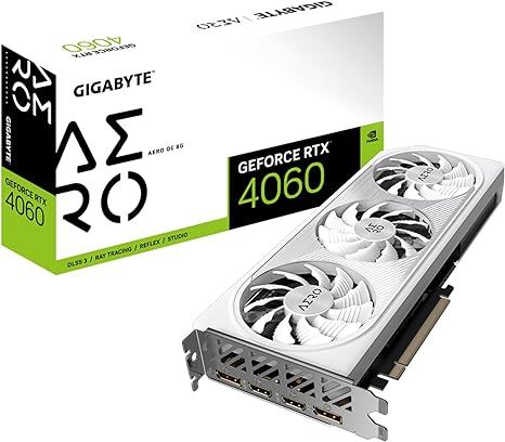 Gigabyte GeForce RTX 4060 AERO OC 8G Graphics Card, 3X WINDFORCE Fans, 8GB 128-bit GDDR6, GV-N4060AERO OC-8GD Video Card