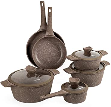 Carote Granit Nonstick Cookware Set,10 Pcs Nonstick Cookware Set Pans and Pots, Terra,Brown PFOA FREE (10-Pcs Cookware Set)