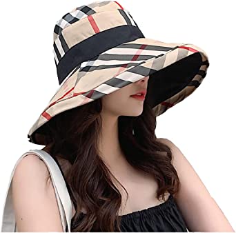 RUINUO Womens Bucket Hat Beach Sun Hat for Sunmmer Travel Cotton Plaid Colorful Packable Bucket Hats