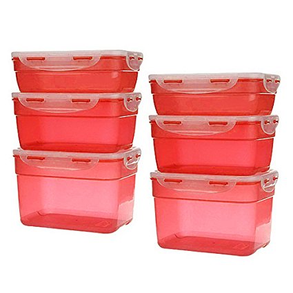 Lock & Lock 12pcs Set Plastic Rectangular Variety Food Storage Container Red Anti-Spill Proof Lid