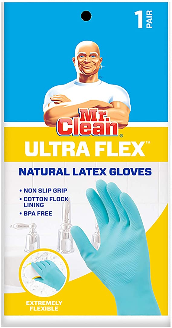 Mr. Clean 243587, Large Cross Wave Non-Slip Grip Gloves, Blue
