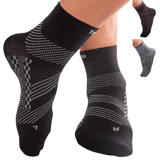 TechWare Pro Ankle Brace Compression Socks - Plantar Fasciitis Pain Relief Sock with Arch Support. Foot Sleeve Relieves Achilles Tendonitis & Heel Pain. Women & Men. Everyday Use & Injury Recovery