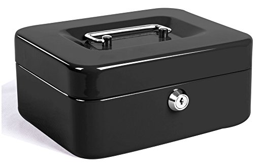 Jssmst Locking Large Steel Cash Box with Money Tray,Lock Box,Black