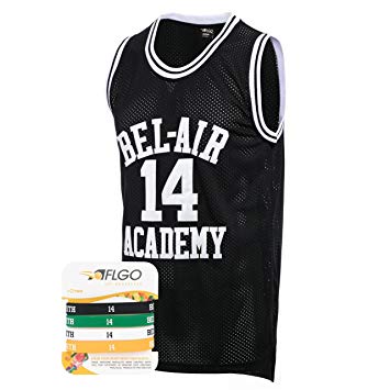 AFLGO Fresh Prince of Bel Air #14 Basketball Jersey S-XXXL Black – 90's Clothing Throwback Will Smith Costume Athletic Apparel Clothing Top Bonus Combo Set with Wristbands