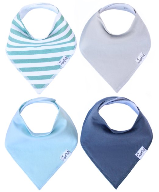 Baby Bandana Drool Bibs for Boys Oxford Set 4 Pack of Unisex Absorbent Cotton Modern Baby Gift Set for Boys By Copper Pearl