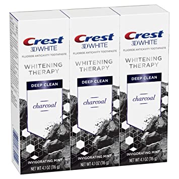 Crest Charcoal 3D White Toothpaste, Whitening Therapy Deep Clean with Fluoride, Invigorating Mint, 4.1 Ounce, Pack of 3, Limited edition