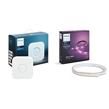 Philips Hue Smart Bridge   Philips Hue LightStrip Plus Dimmable LED Smart Light (Compatible with Amazon Alexa, Apple HomeKit, and Google Assistant)