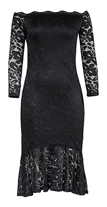 Trary Women's Floral Lace Sexy Dress Elegant Off Shoulder Long Sleeve Cocktail Party Mermaid Dresses