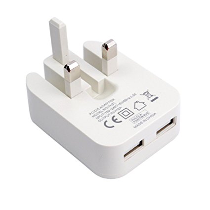 Aulola® TH31 White 5V 2A 2 Ports Dual USB AC Power Adaptor 3 Pin UK Plug Wall / Travel Mains Charger Compatible with most phones and tablets PC iPhone 4 4S 5 5S 5C 6 6 plus iPod HTC Sony Samsung Galaxy S4 S5 iPad Mini/Air Samsung Galaxy Tablet 10.1" 8.9" 7" inch Tab 2 Note etc