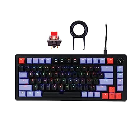 Kreo Hive RGB Gaming Keyboard | 75% Tenkeyless Wired Mechanical Keyboard with RGB LED Backlight Red Switches & 3 Colour Key Caps | Detachable USB Type C Cable | Compatible with Mac & Windows (Red Switches, RGB Backlight)