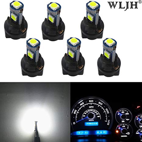 WLJH 6Pack White PC74 Twist Locket Socket T5 LED Wedge Bulb 37 74 3030SMD Dashboard Instrument Cluster Light,Plug Play