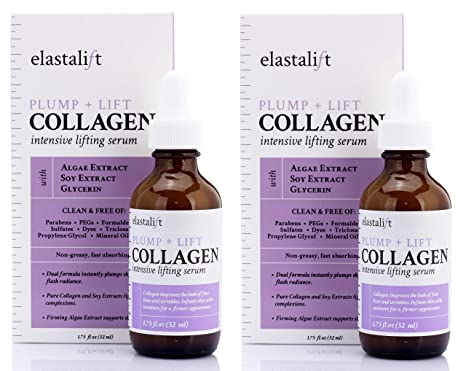 Collagen Lifting, Plumping, Firming Serum Anti-Aging Collagen Serum for Face Improves Elasticity, Evens Skin Tone, Plumps, Lifts Sagging Skin Non-Greasy Wrinkle Serum By Elastalift (Two - 1.7oz)