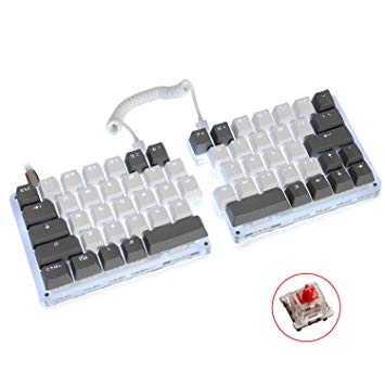 Macro Split Mechanical Keyboard White Backlit,Koolertron All 62 Keys Programmable and Can Set 24 Macros Ergonomic Keyboard with OEM Outemu Red Switch,Customized Perfectly Spliced Split Keyboard
