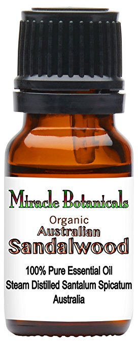 Miracle Botanicals Organic Australian Sandalwood Essential Oil - 100% Pure Santalum Spicatum - 5ml, 10ml, and 30ml Sizes - Therapeutic Grade - 10ml