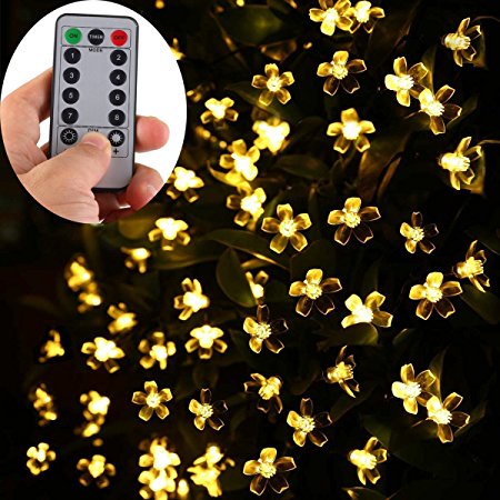 [Remote & Timer] 50 LEDs Battery Powered Peach Blossom Fairy String Lights Warm White, Waterproof, Indoor/Outdoor Use Decor for Garden, Yard, Patio, Christmas