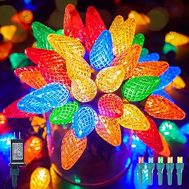 C9 LED Christmas Lights Outdoor, 81 Feet 100 LED String Lights with Timer & 8 Lighting Mode, Waterproof Commercial Grade Extendable for Indoor Outside Roofline Patio Home Xmas Decoration, Multicolor
