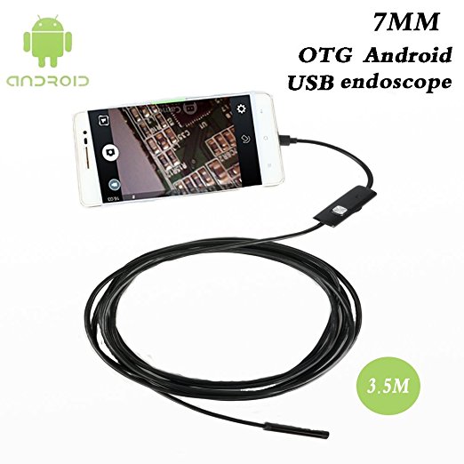 USB Endoscope Borescope Inspection Snake Camera for Windows Laptops and USB OTG Compatible Android Phone with 6 Adjustable LED Lights [7mm, 1.3MP,3.5M Waterproof]