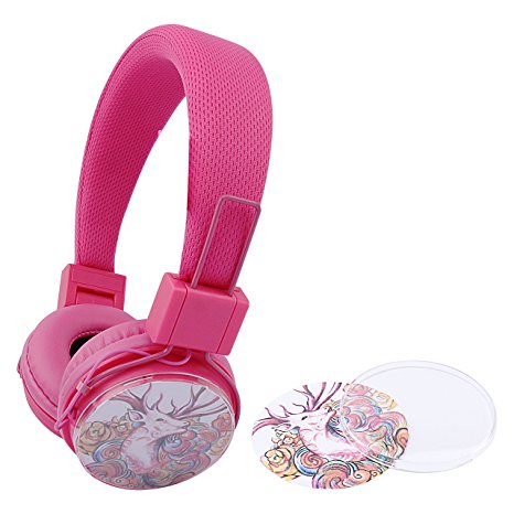 EINSKEY Kids Headphones New Designed Unique On-Ear Photo /Picture DIY Headsets Stereo Adjustable Foldable Noise Cancelling Headphones with in Line Microphone (Pink)