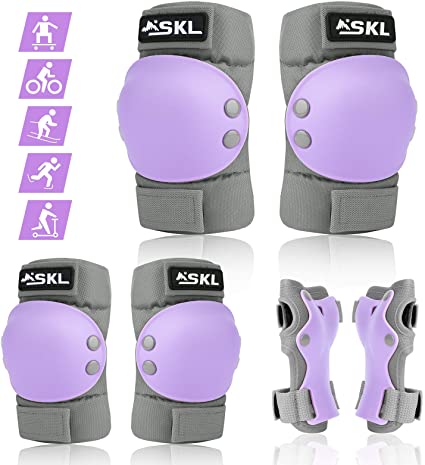 SKL Knee Pads for Kids, Elbow and Knee Pads Kids 6-13, Toddler 3 in 1 Protective Gear Set with Wrist Guards, Adjustable Strap for Skating Scooter Bike Riding Skateboard Cycling Rollerblading