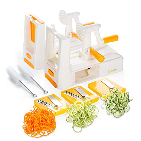 Zestkit 2 Pack Tri-Blade Vegetable Spiral Slicer: Spiralizer, Veggie Pasta Spaghetti Maker, 3 Blades (White, Yellow)