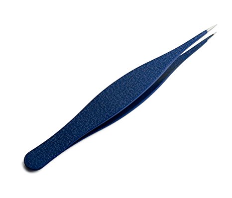 OceanPure Stainless Steel Textured Grip Ingrown Hair / Splinter Tweezer (Blue)