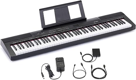 Amazon Basics Digital Piano 88 Key Semi-Weighted Keyboard with Sustain Pedal, Power Supply, 2 Speakers, and Lesson Mode, Black