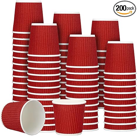 Yaomiao 200 Pcs 4 oz Disposable Espresso Cups Ripple Corrugated Paper Disposable Coffee Cups Insulated Hot Cups Ripple Cups for Party Cold Drinks Hot Beverage Tea (Red)