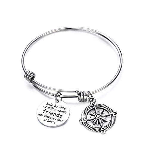 CJ&M Best Friend Bracelets - Side by Side Or Miles Apart Compass Best Friends Bangle Bracelets Adjustable,Long Distance Friendship Gifts,Sister Gift Jewelry