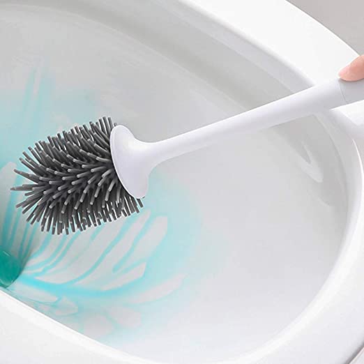 ECOCO Toilet Brush Set TPR Soft Bristles Toilet Cleaner Tool Bathroom Toilet Cleaning Brush with Bucket WC Bathroom Accessories (Floor-Standing)